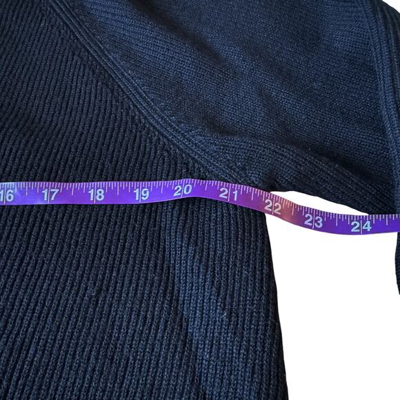 Athleta Hanover V Neck Knit Ribbed Sweater Women Large Black Merino wool blend - Picture 7 of 10